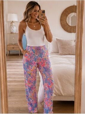 Lilly Pulitzer Taron Coral Print Resort Pants Splashdance Size Small